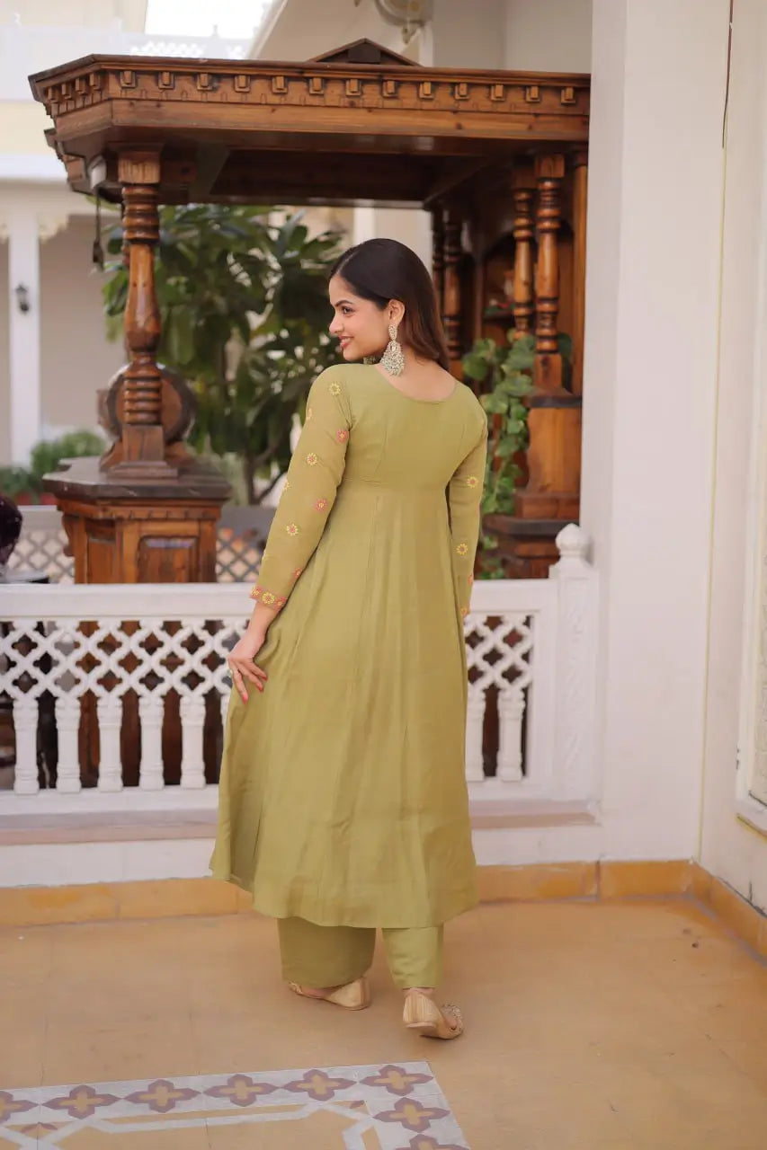 Embroidered Cotton Anarkali Kurti Pant Set for Festive and Casual Wear
