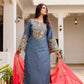 Embroidered Cotton Denim Kurti Pant Dupatta Set