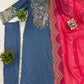 Embroidered Cotton Denim Kurti Pant Dupatta Set
