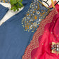 Embroidered Cotton Denim Kurti Pant Dupatta Set