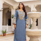Embroidered Cotton Denim Kurti Pant Dupatta Set
