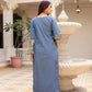 Embroidered Cotton Denim Kurti Pant Dupatta Set