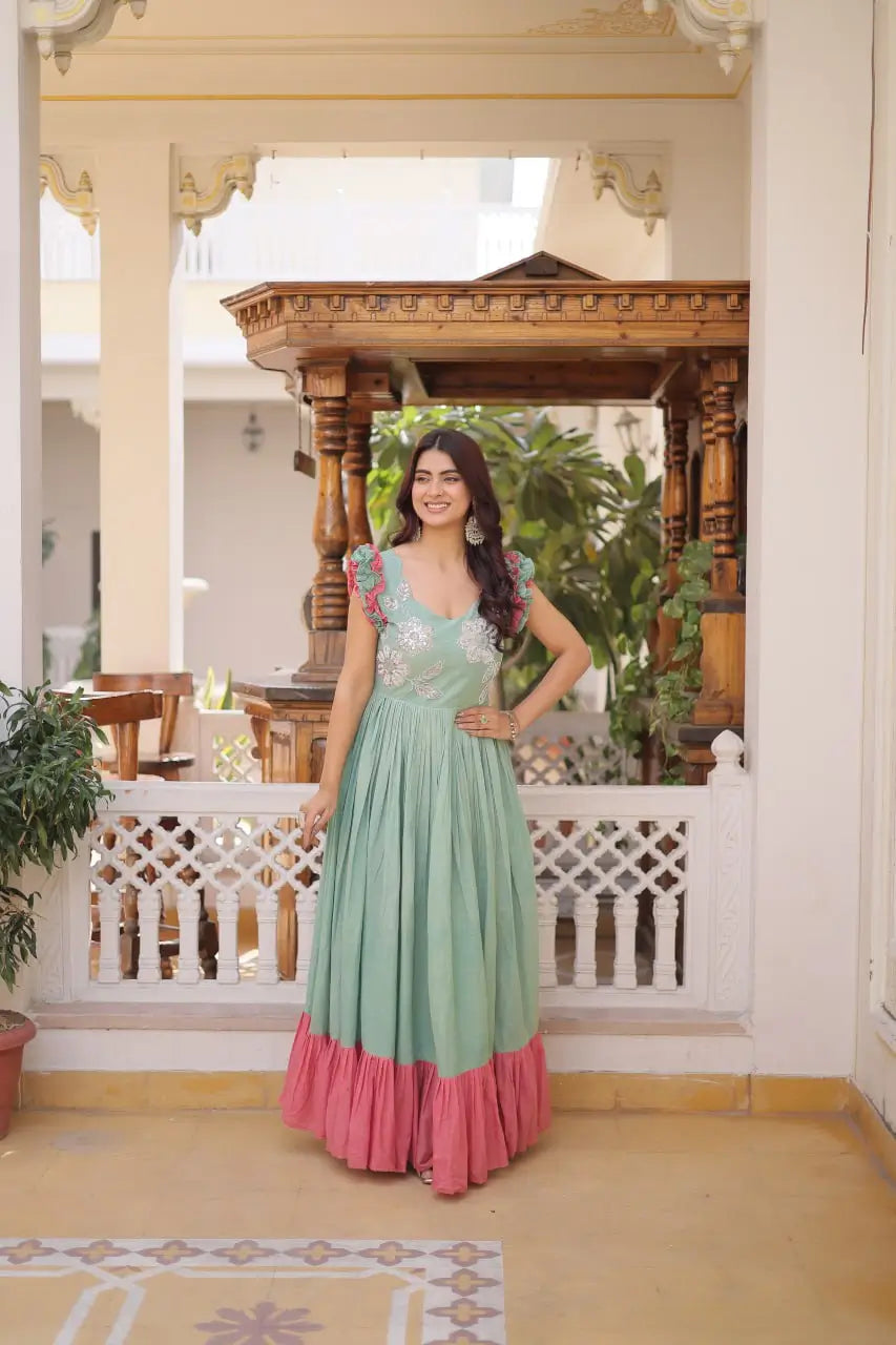 Embroidered Cotton Flair Gown