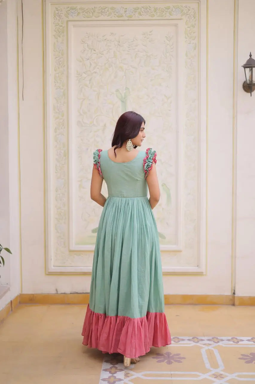 Embroidered Cotton Flair Gown