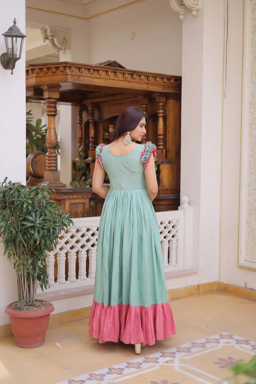 Embroidered Cotton Flair Gown