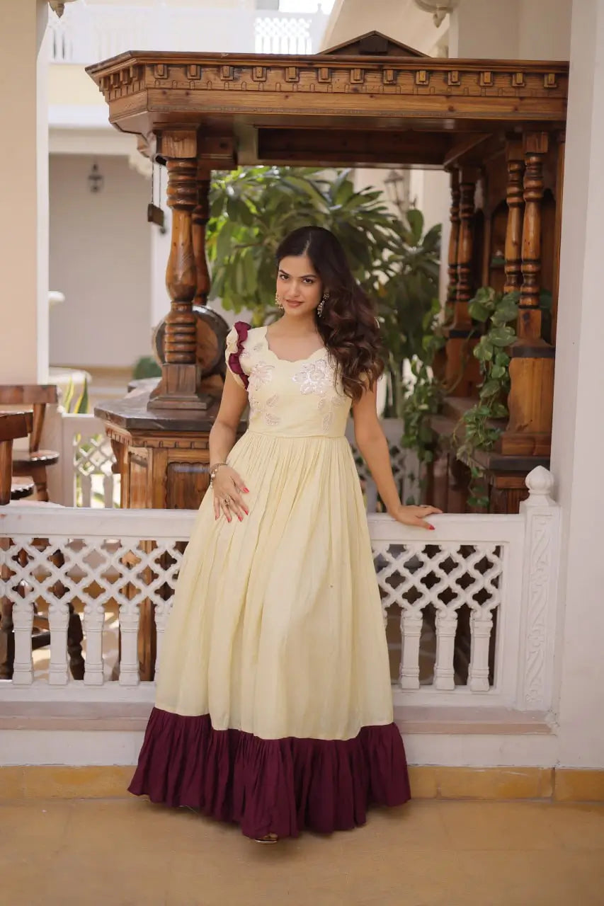 Embroidered Cotton Flair Gown