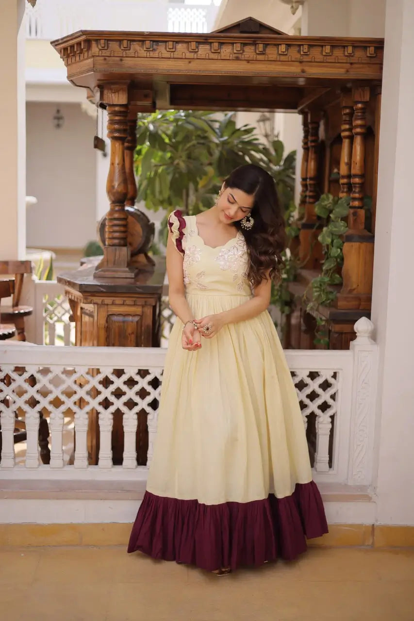 Embroidered Cotton Flair Gown
