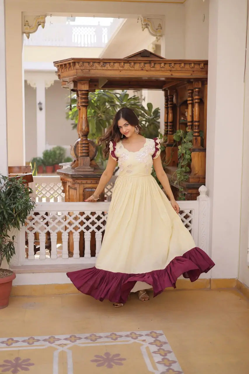 Embroidered Cotton Flair Gown