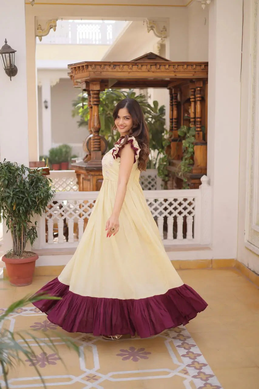 Embroidered Cotton Flair Gown