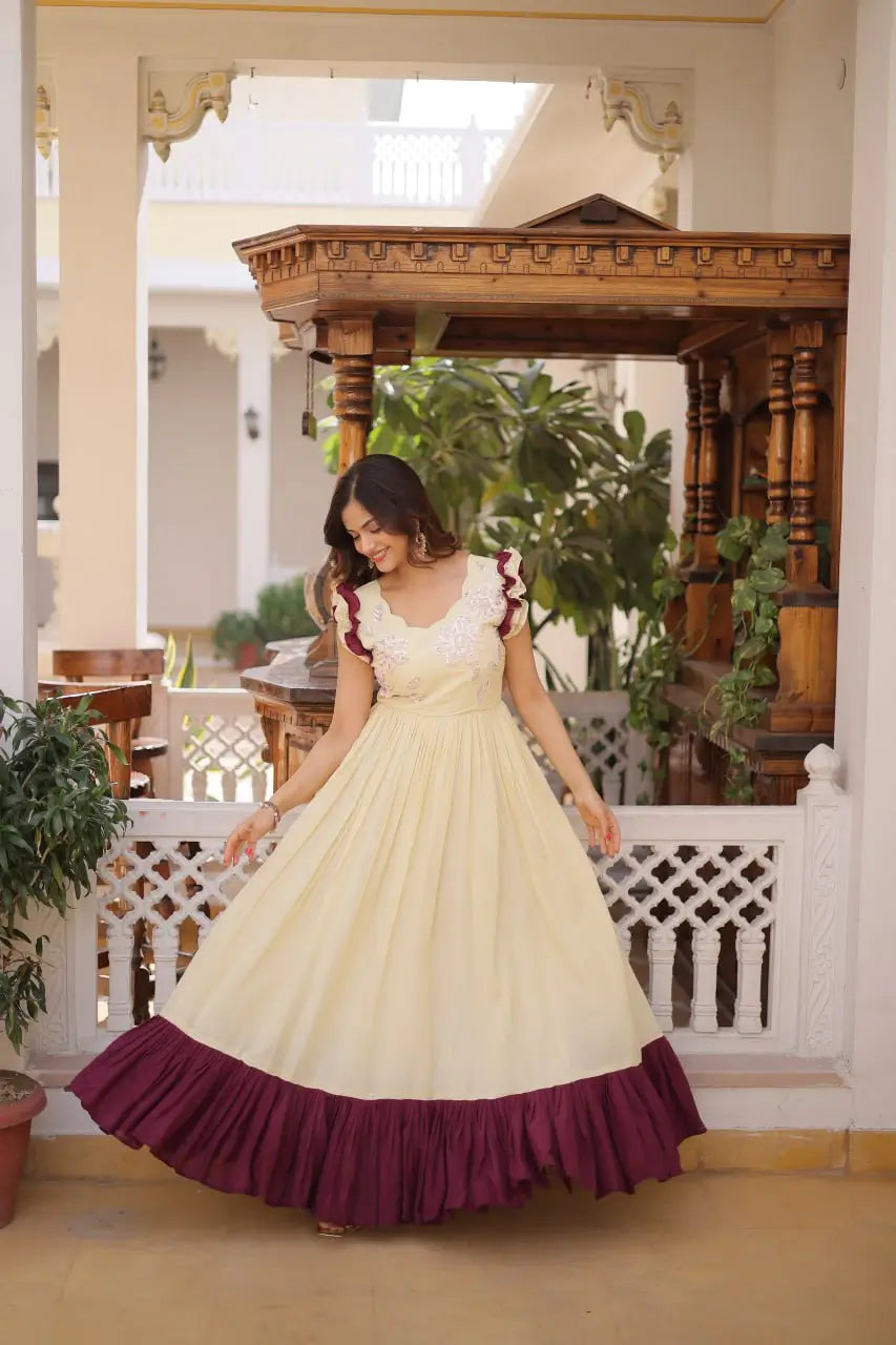Embroidered Cotton Flair Gown