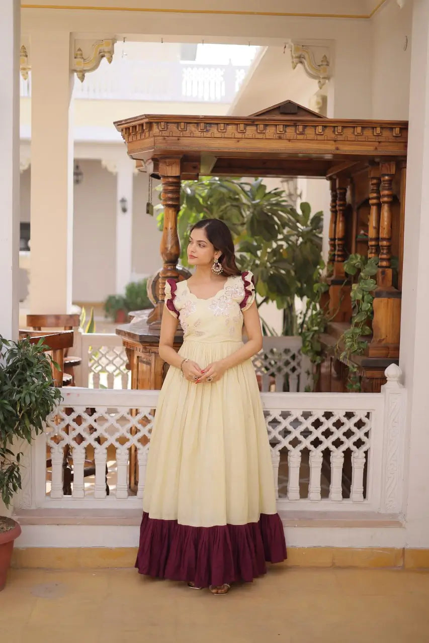 Embroidered Cotton Flair Gown
