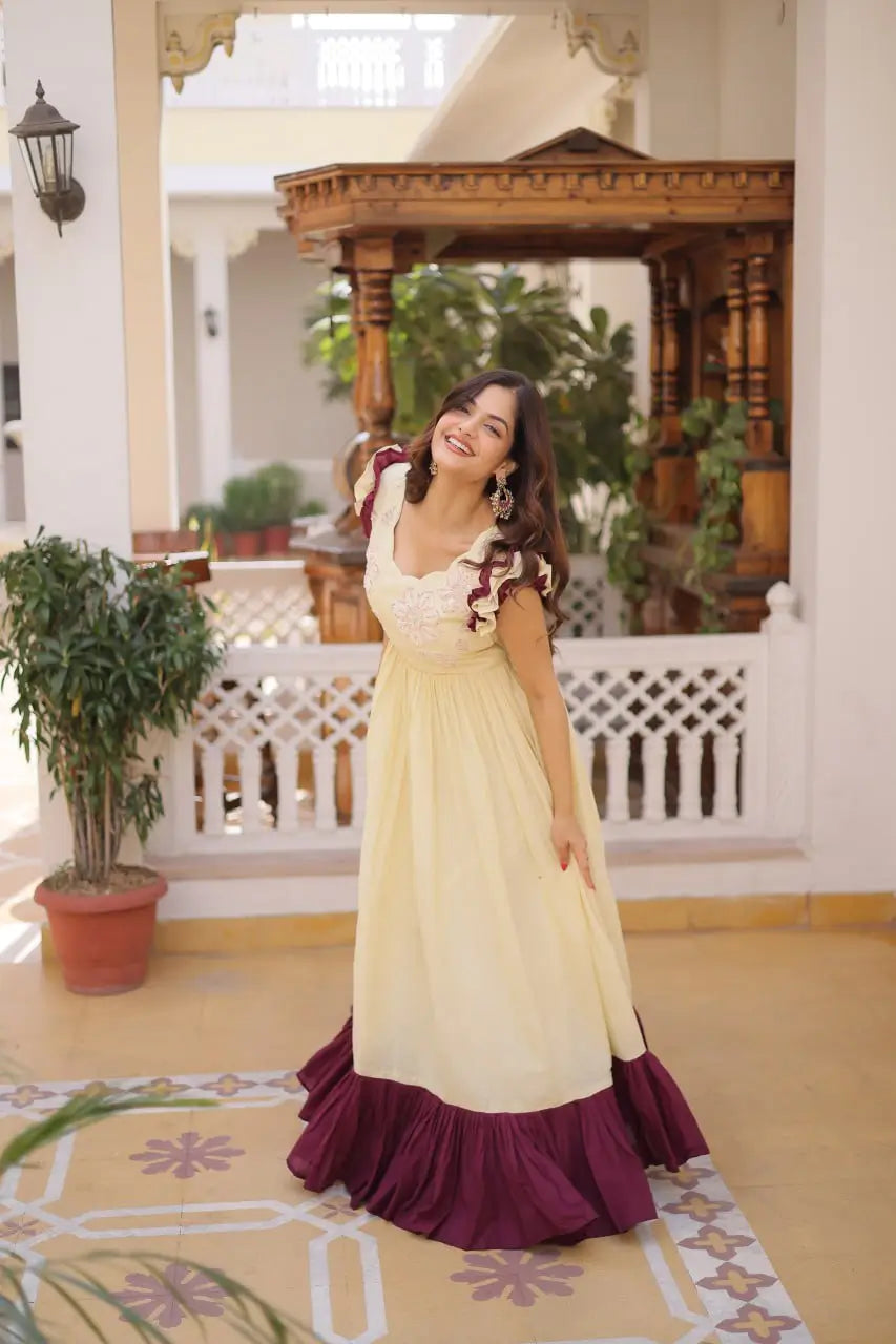 Embroidered Cotton Flair Gown