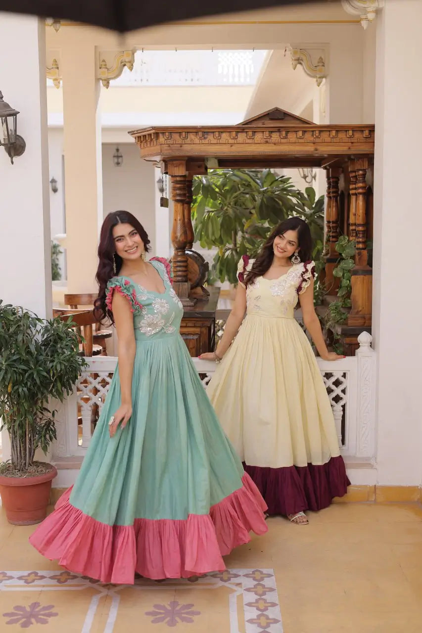 Embroidered Cotton Flair Gown