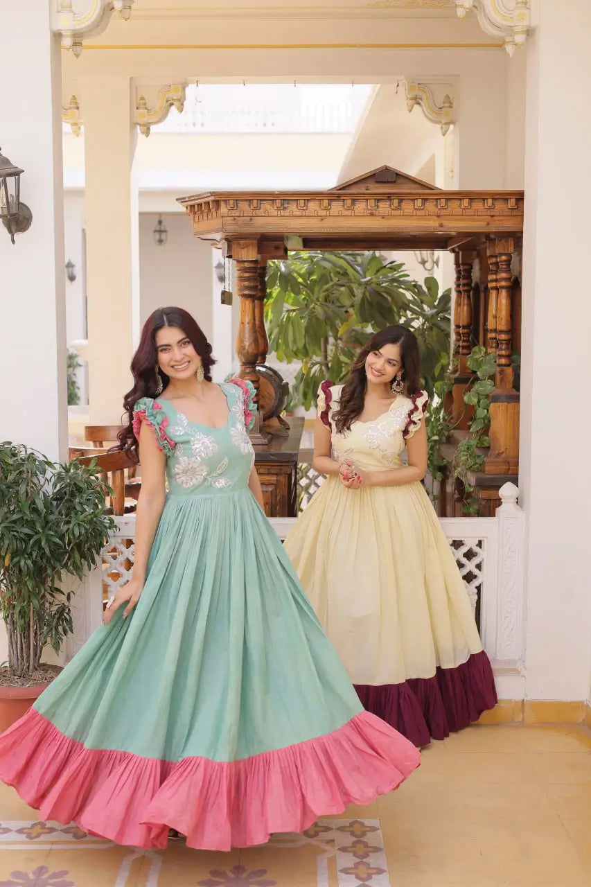 Embroidered Cotton Flair Gown