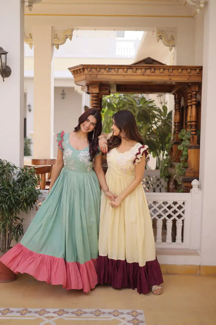 Embroidered Cotton Flair Gown