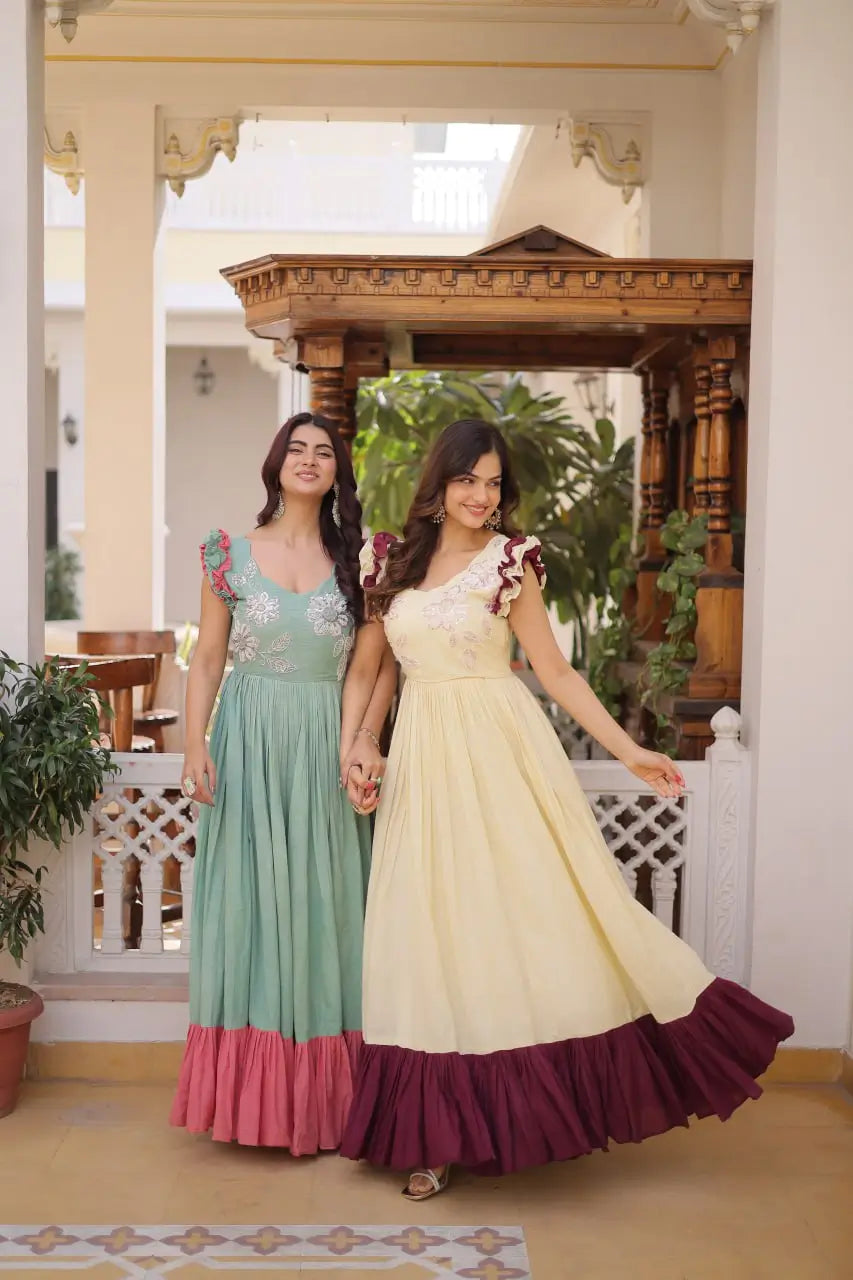 Embroidered Cotton Flair Gown