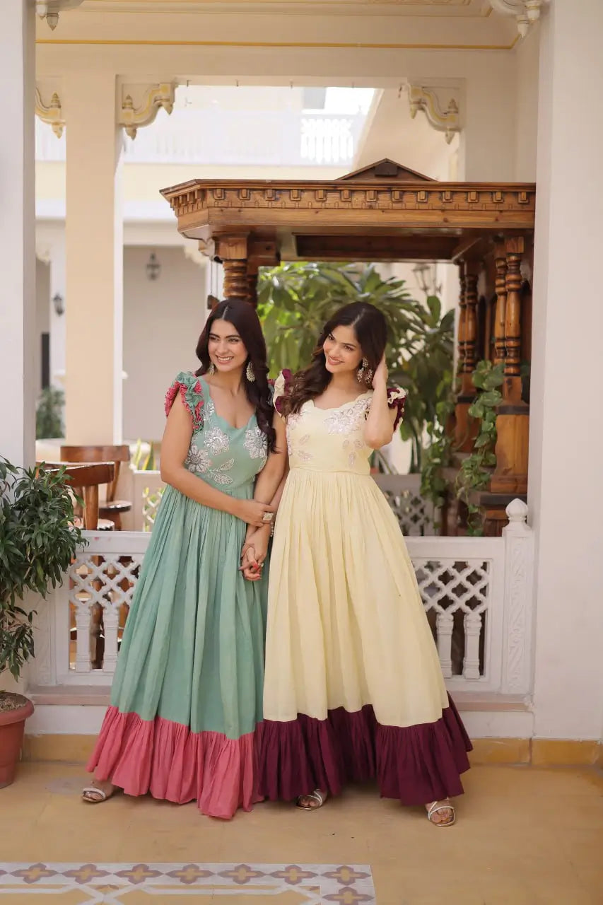 Embroidered Cotton Flair Gown