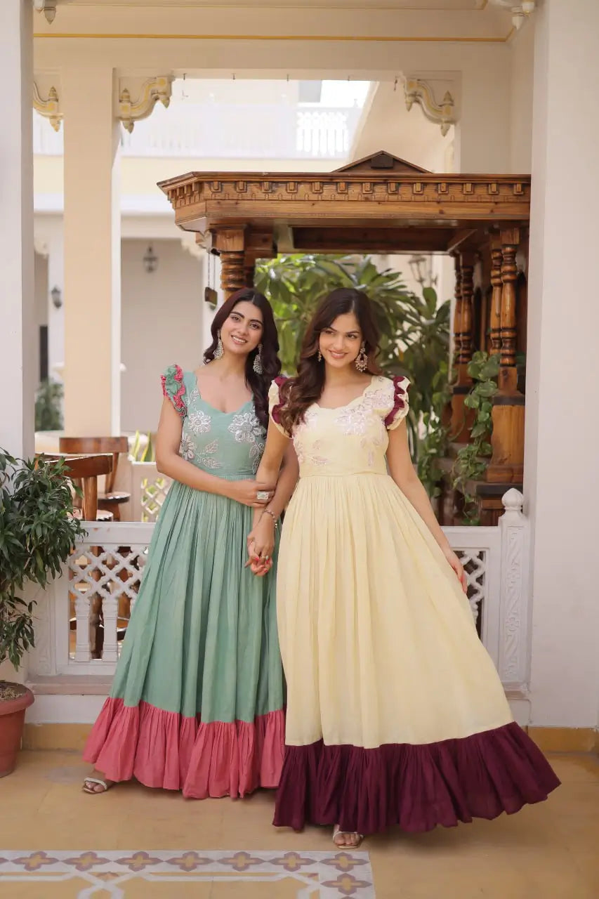 Embroidered Cotton Flair Gown