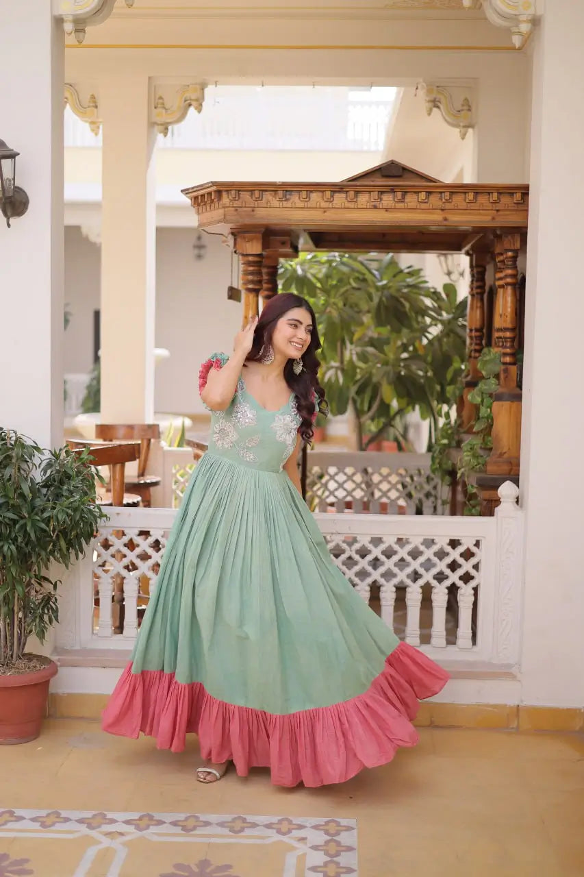 Embroidered Cotton Flair Gown