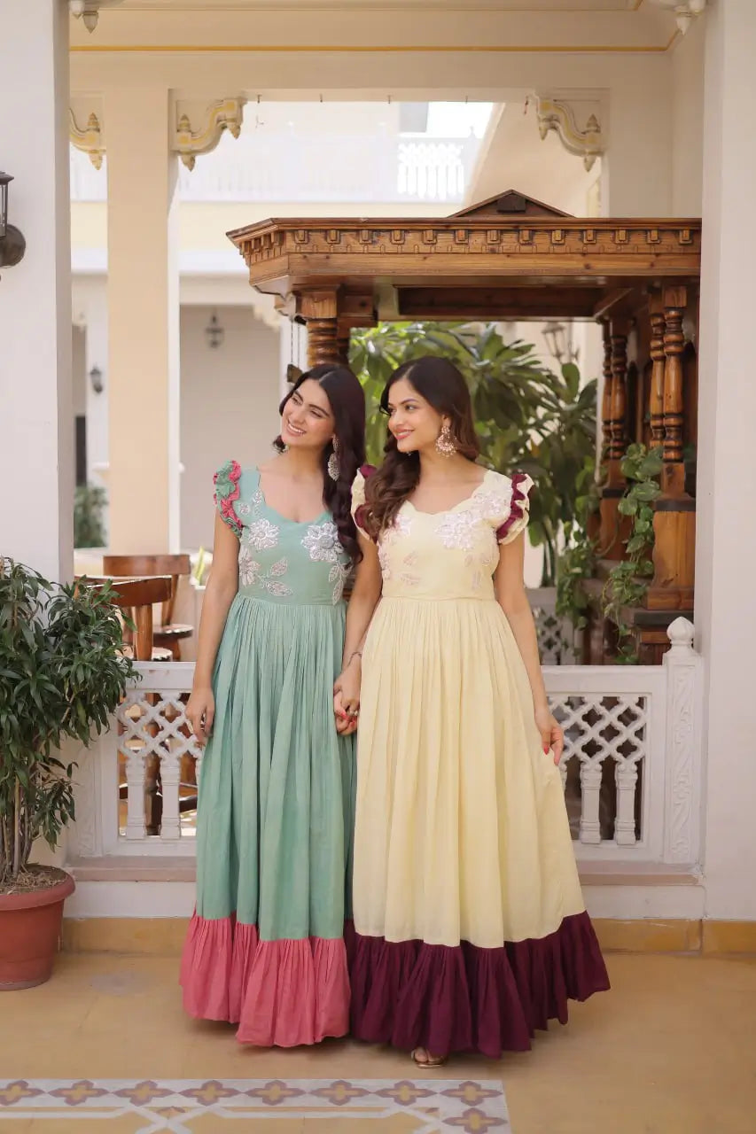 Embroidered Cotton Flair Gown