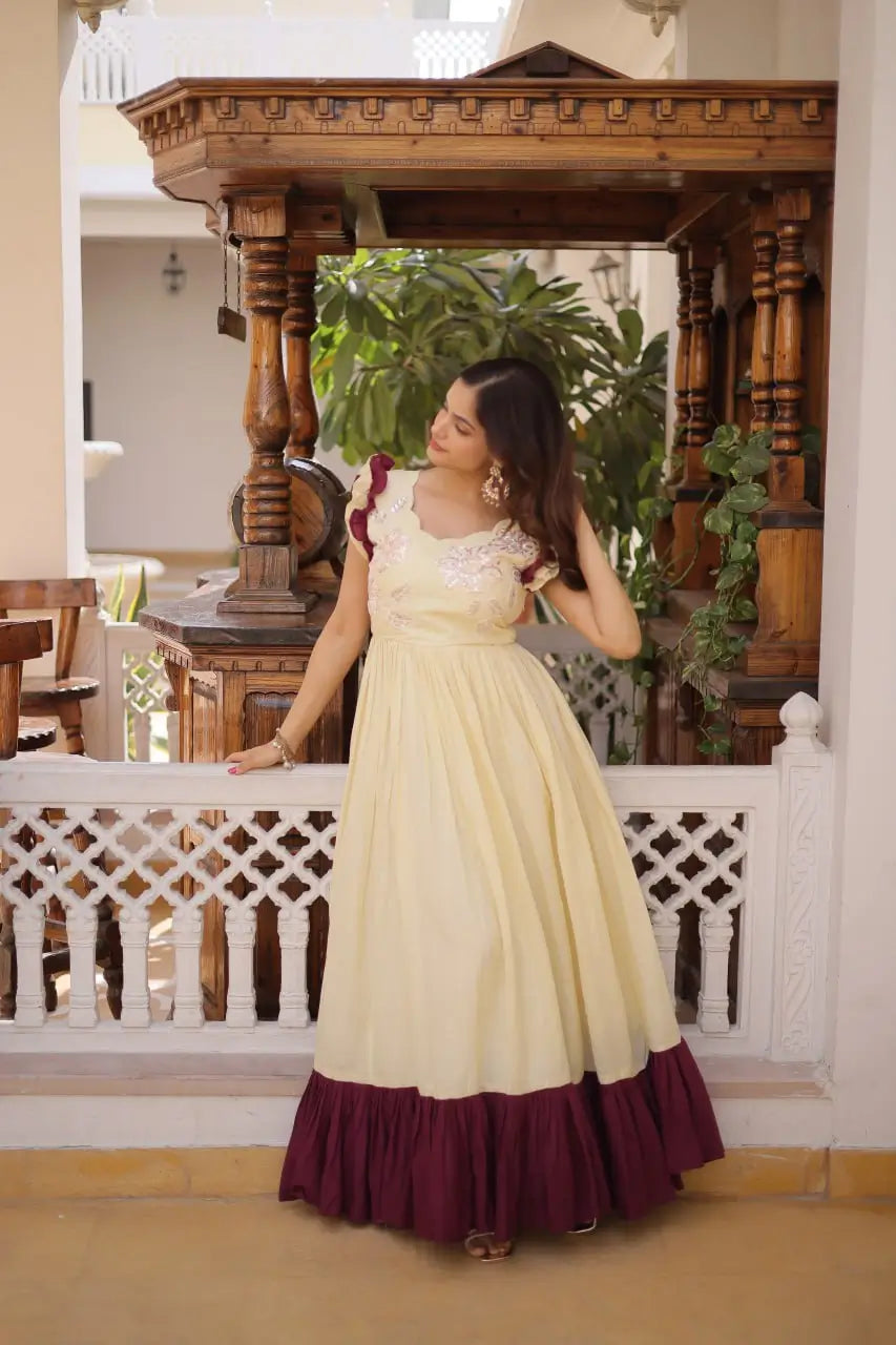 Embroidered Cotton Flair Gown