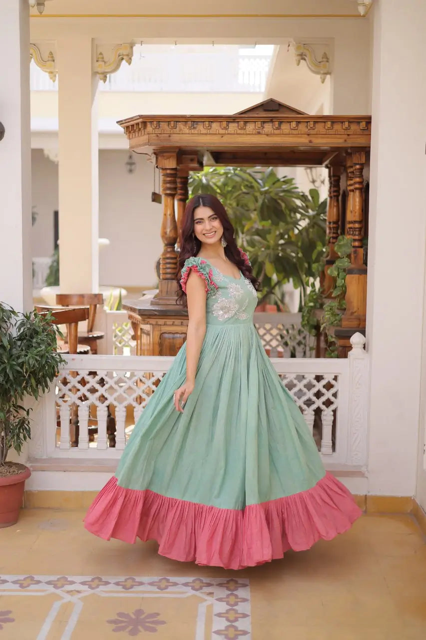 Embroidered Cotton Flair Gown