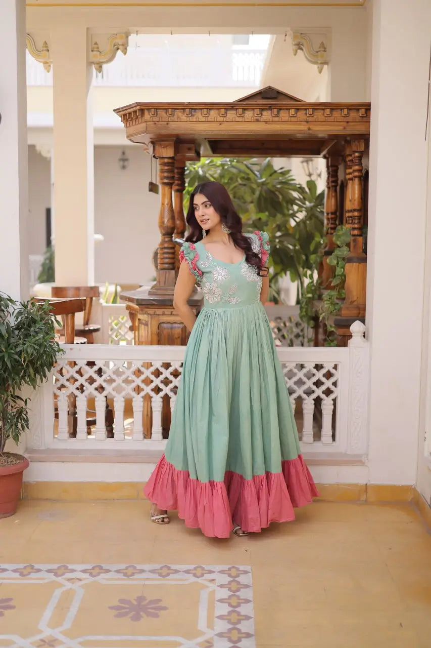 Embroidered Cotton Flair Gown