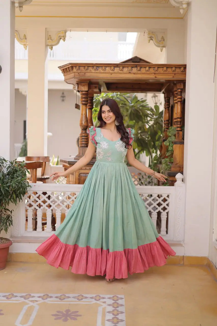 Embroidered Cotton Flair Gown