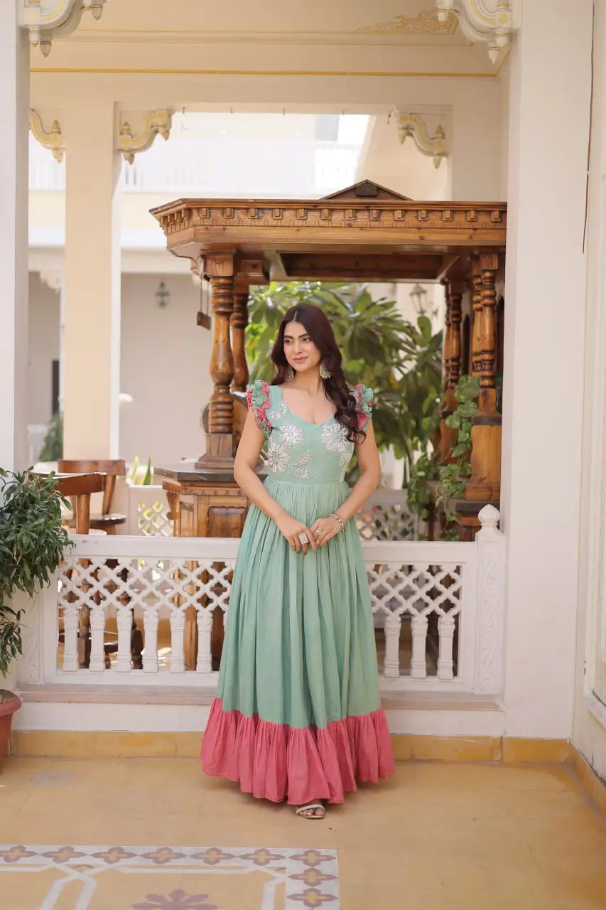Embroidered Cotton Flair Gown