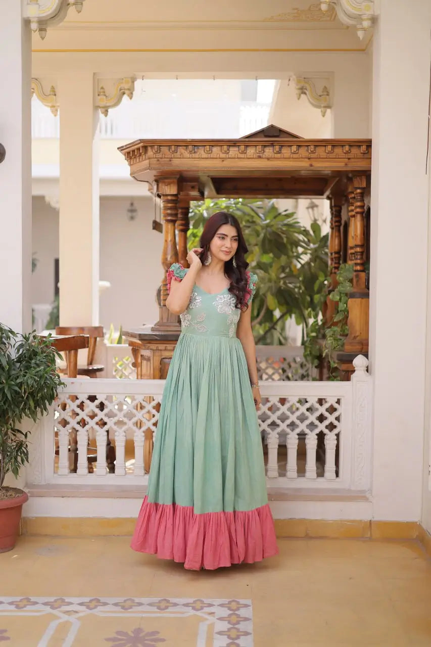 Embroidered Cotton Flair Gown