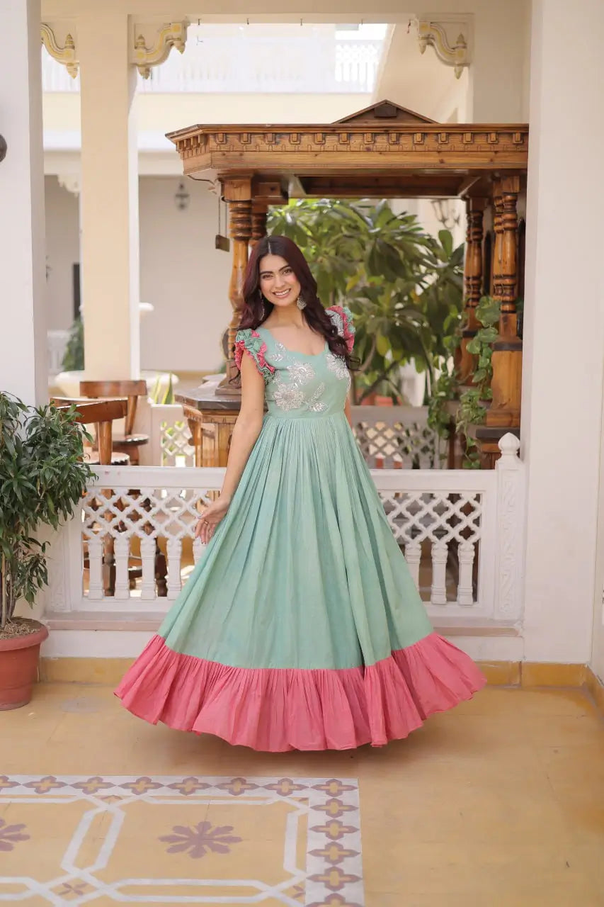 Embroidered Cotton Flair Gown