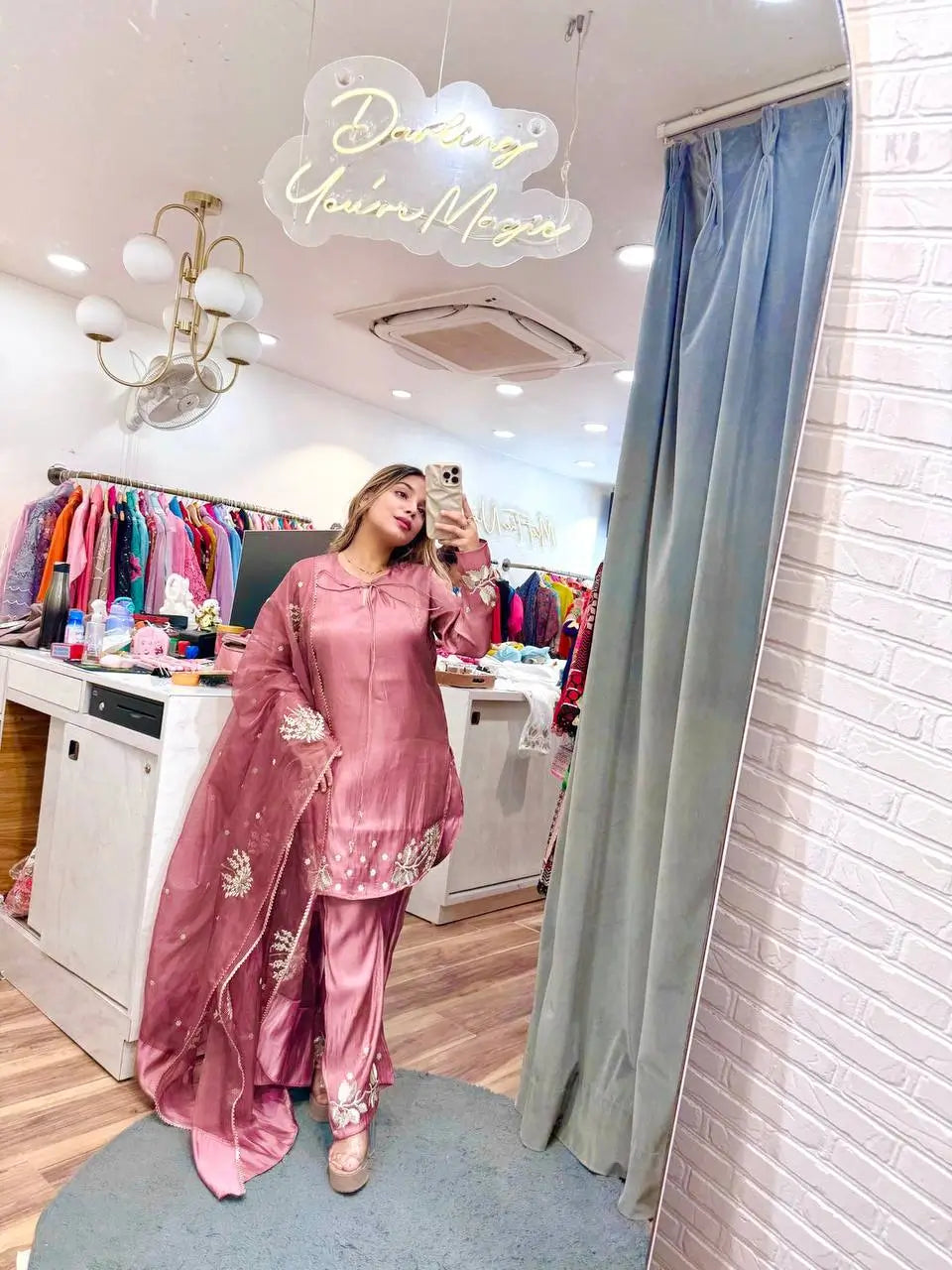 Embroidered Crepe Palazzo Set with Organza Dupatta