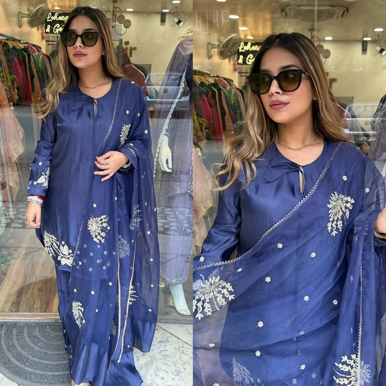 Embroidered Crepe Palazzo Set with Organza Dupatta