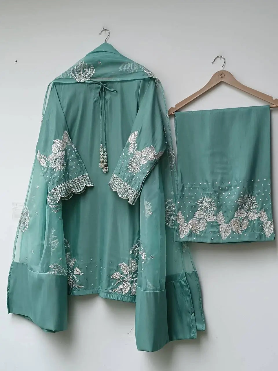 Embroidered Crepe Palazzo Set with Organza Dupatta