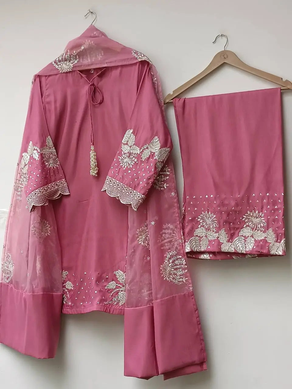 Embroidered Crepe Palazzo Set with Organza Dupatta