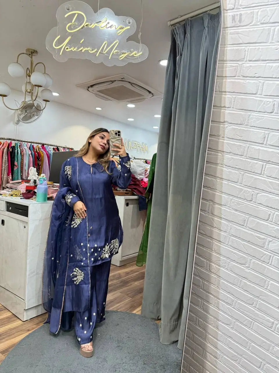Embroidered Crepe Palazzo Set with Organza Dupatta