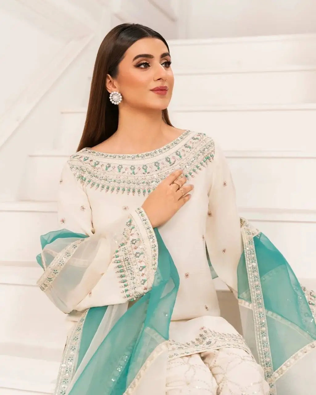 Embroidered Crepe Palazzo Suit Set