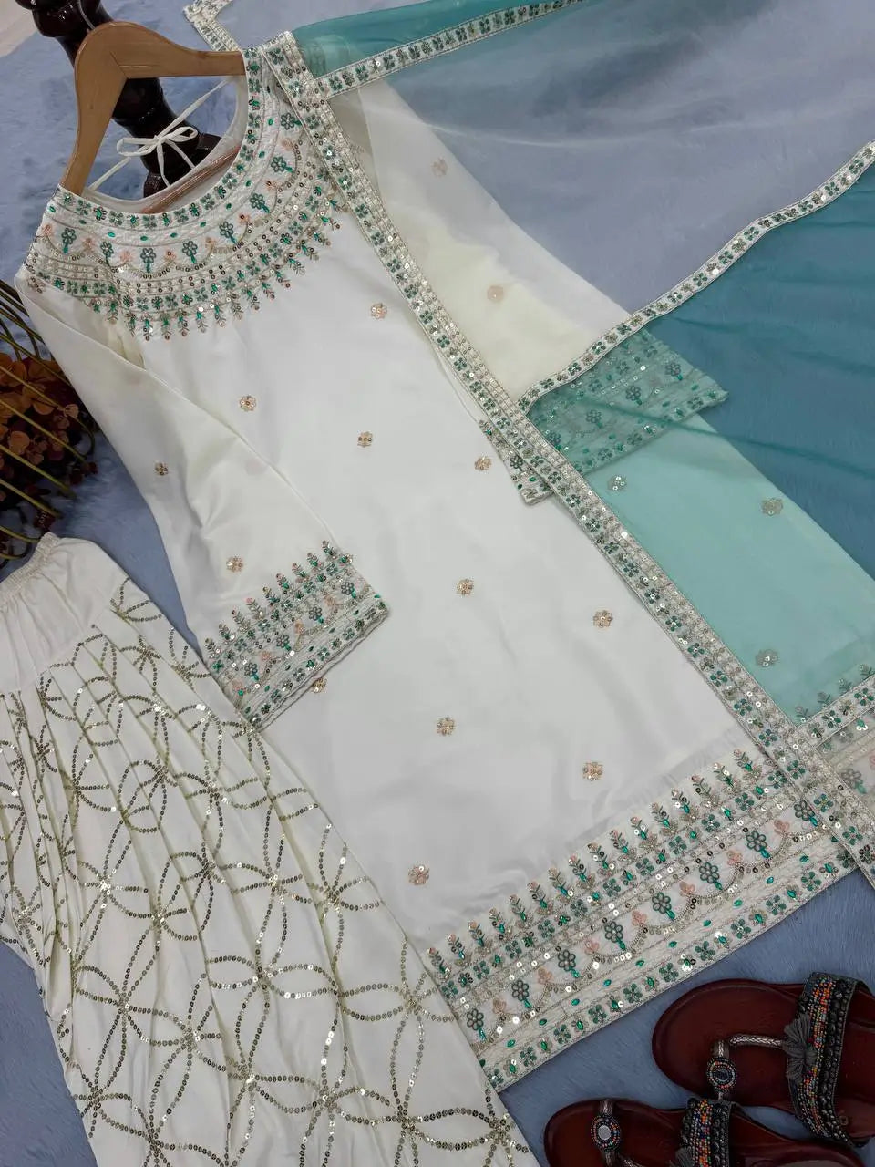 Embroidered Crepe Palazzo Suit Set