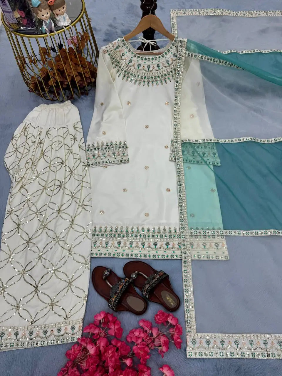 Embroidered Crepe Palazzo Suit Set