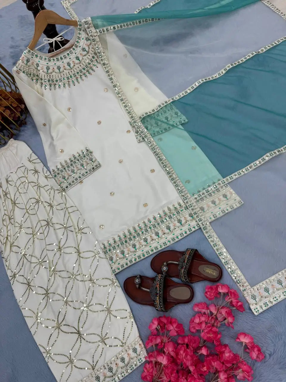 Embroidered Crepe Palazzo Suit Set
