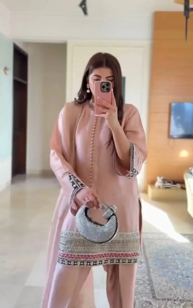Embroidered Crepe Palazzo Suit with Fancy Dupatta