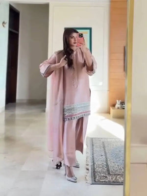 Embroidered Crepe Palazzo Suit with Fancy Dupatta