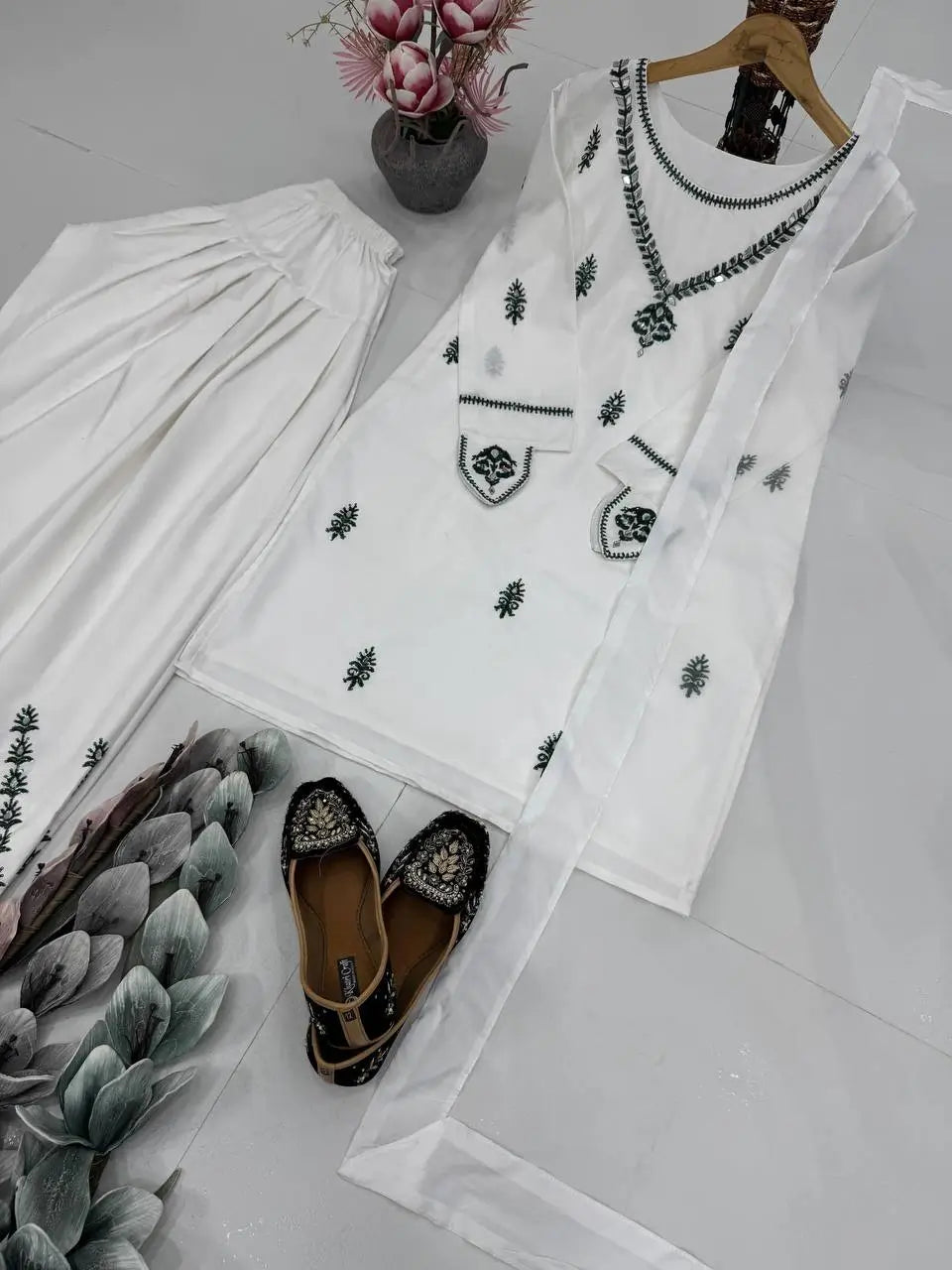 Embroidered Crepe Palazzo Suit with Mirror Work