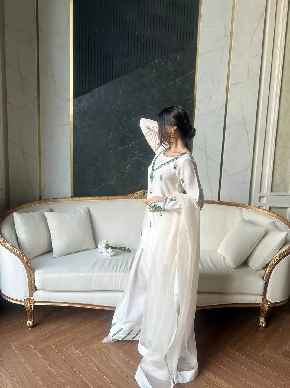 Embroidered Crepe Palazzo Suit with Mirror Work