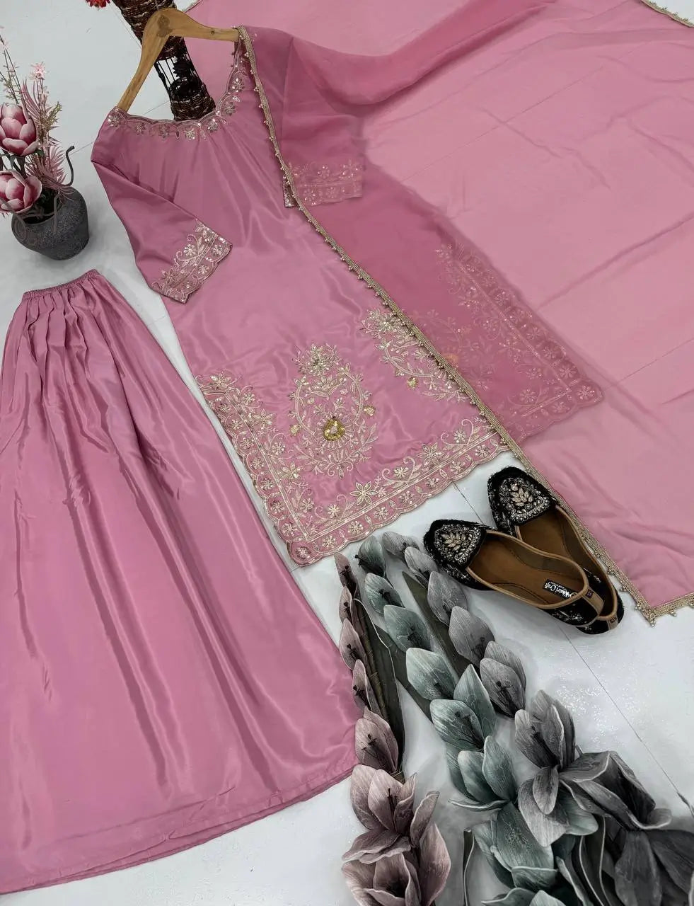 Embroidered Crepe Sharara Suit with Georgette Dupatta