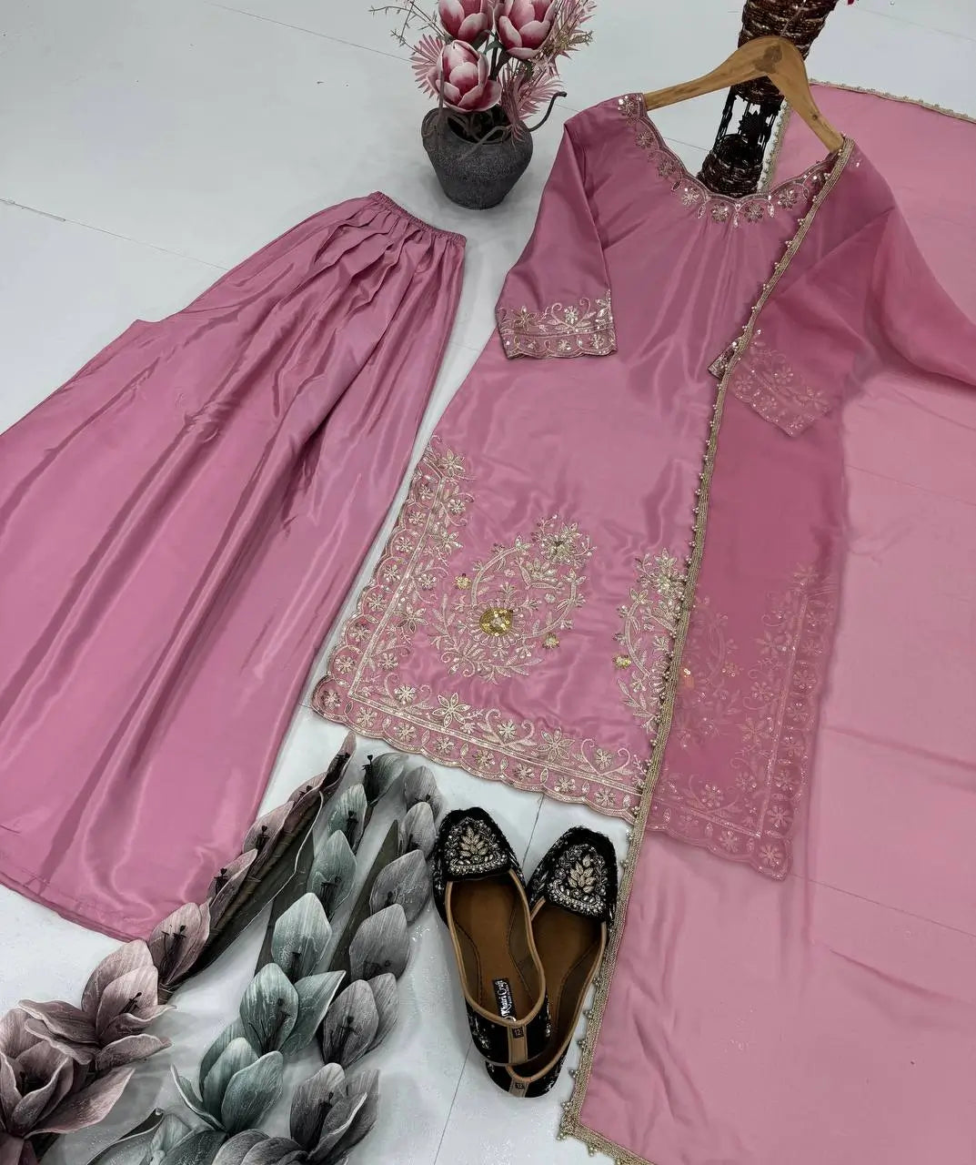 Embroidered Crepe Sharara Suit with Georgette Dupatta