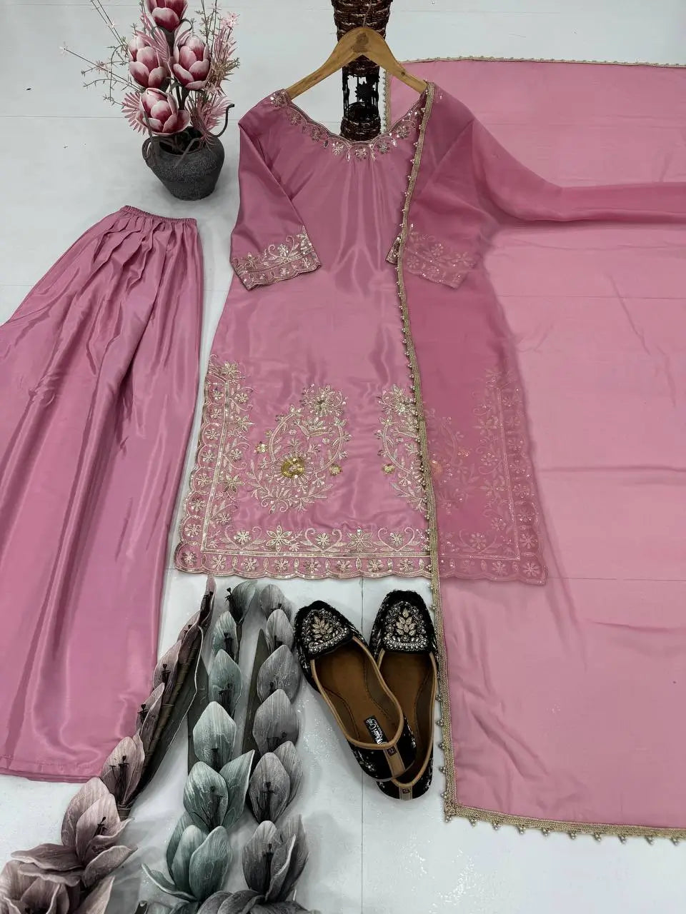 Embroidered Crepe Sharara Suit with Georgette Dupatta