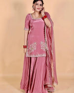 Embroidered Crepe Sharara Suit with Georgette Dupatta
