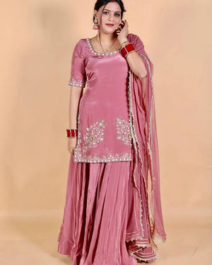 Embroidered Crepe Sharara Suit with Georgette Dupatta