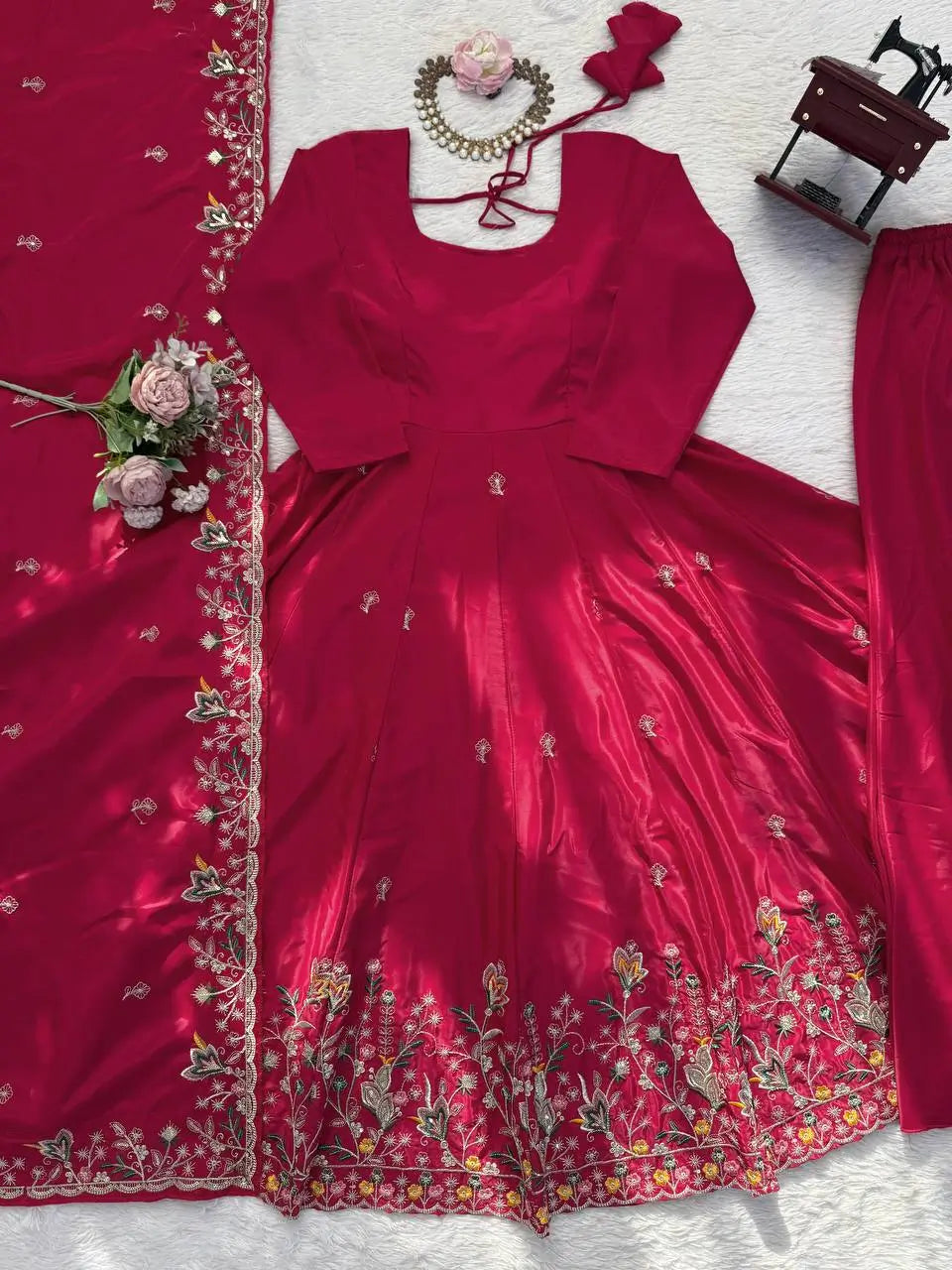 Embroidered Crepe Silk Anarkali Set